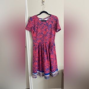 Lularoe - Amelia Dress - Size Large (14-16) - Coral and Blue Floral